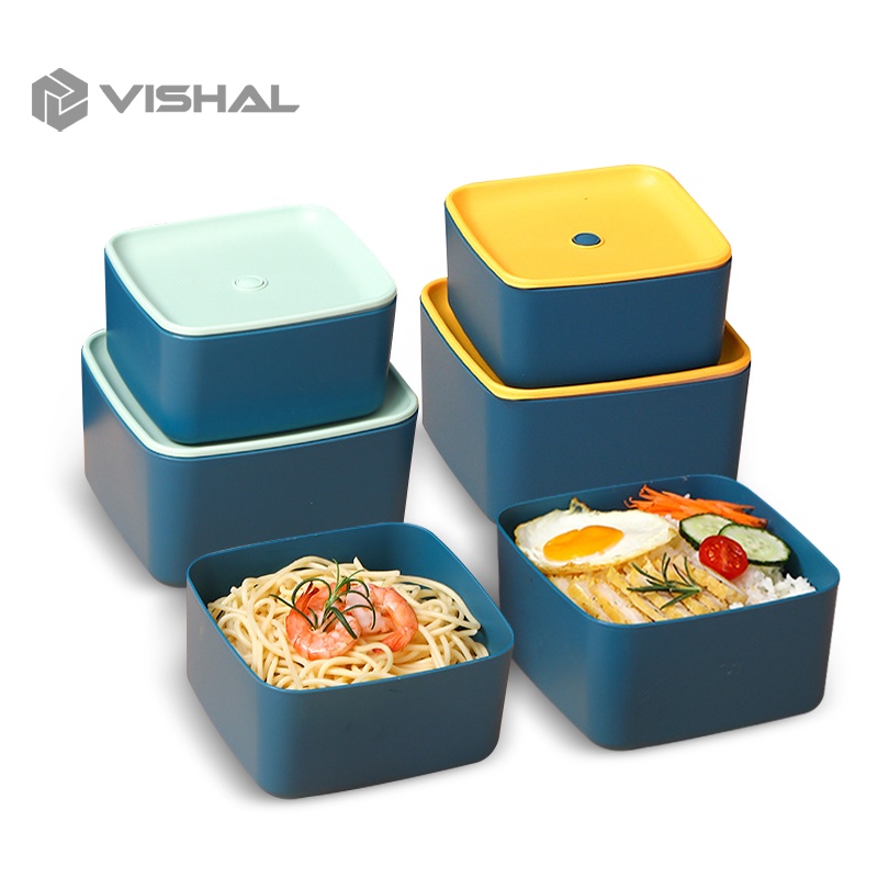 VISHAL Lunch Box Set/ Kotak Makan/2 in 1 Kotak Makan Persegi /Anti Bocor Kotak Makan VS-94