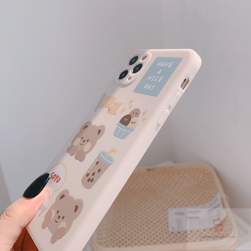 Square Cute Bear Casing Samsung A32 A21s A50 A52 A11 A12 A72 M11 A30s A50s M12 A10s A51 A31 A20s M12 Smiley Back Cover-4