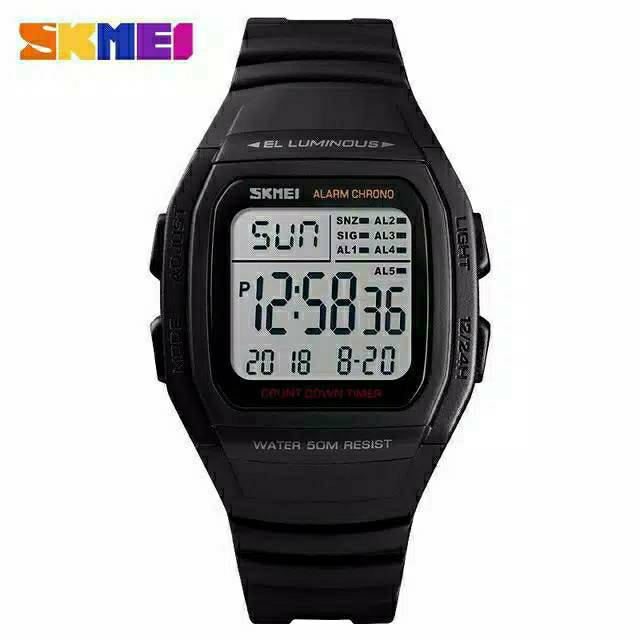 JAM TANGAN PRIA SKMEI 1278 ORIGINAL DIGITAL TIME WATERESISTAN 50ATM/JAM TANGAN SKMEI STRAP KARET LENTUR ANTI PATAH/Jam Tangan Pria Digital SKMEI 1278 Black Water Resistant 50M