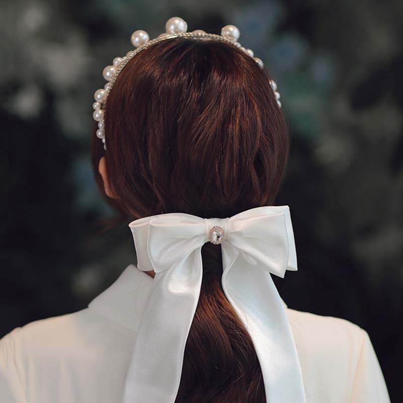 Bandana Bahan Alloy Aksen Mutiara Berlian Imitasi Gaya Korea Untuk Aksesoris Rambut Pengantin Wanita