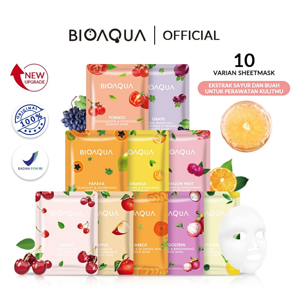 BIOAQUA Masker Sheet Mask Vegetables and Fruits Series Natural Plant Essence Face Mask Masker  Jerawat/Hydrating/Brightening