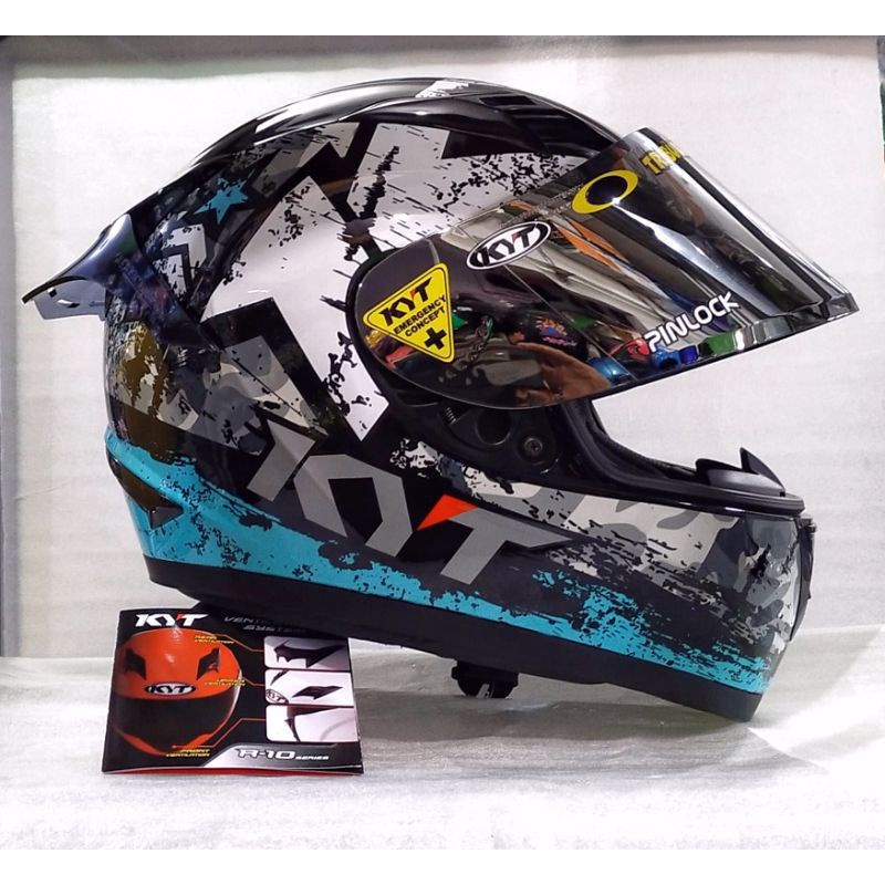 HELM KYT R10 AQUA BLUE SERI 3 PAKET GANTENG