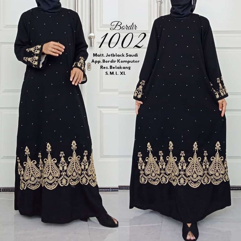 NEWW DRESS MAXI ABAYA HITAM//ABAYA BORDIR 1002//ABAYA TURKEY DUBAI BY GAMIS HITAM ori jetblack