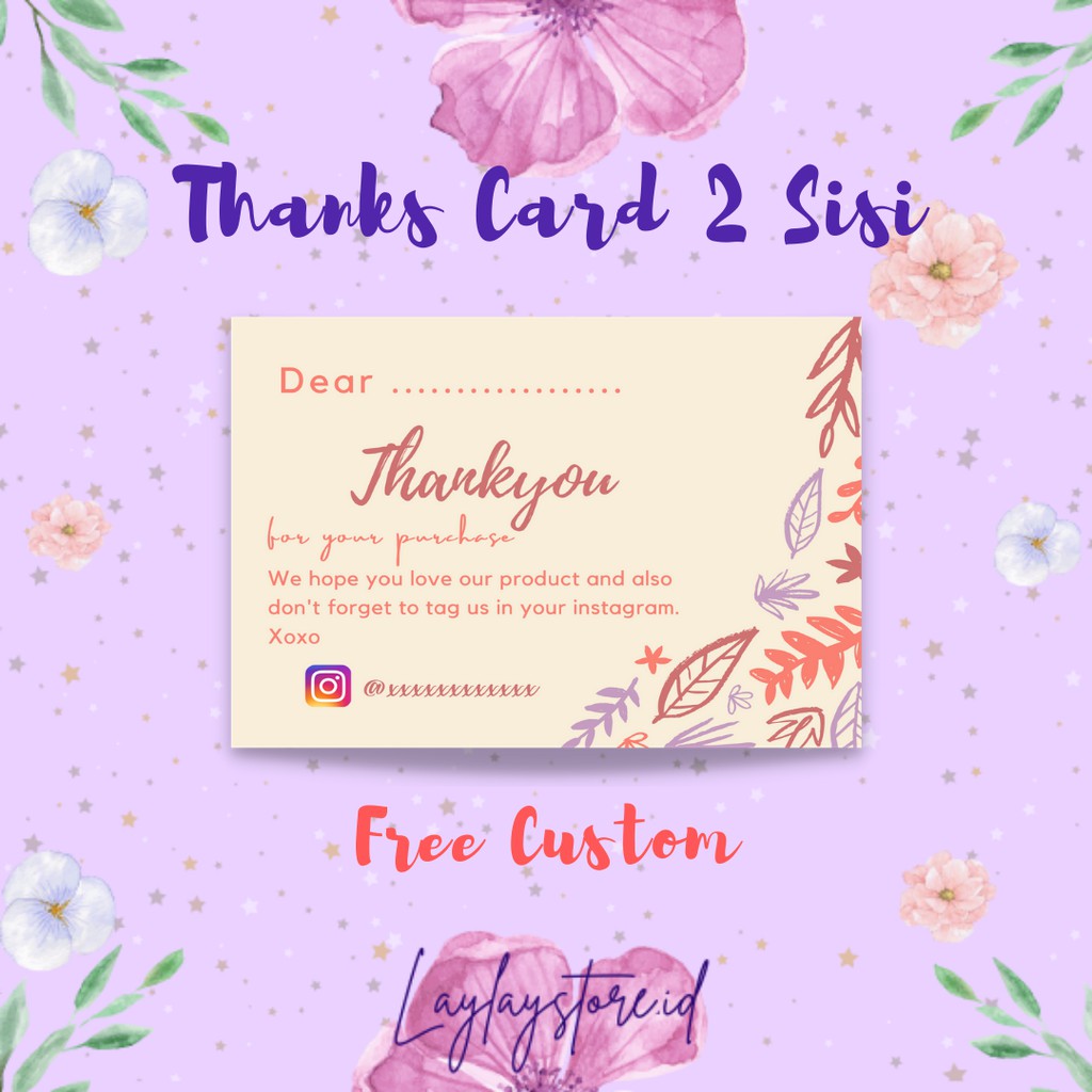 [2 Sisi] Thank You Card Thanks Card Kartu Terima Kasih Olshop Souvenir Nikah Ultah Free Custom