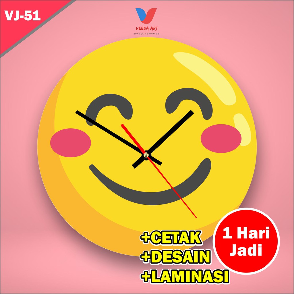 Hiasan Pajangan Dinding Jam Emoticon Smile Kamar Tidur Pajangan Analog Anak Ruangan Warna Kuning