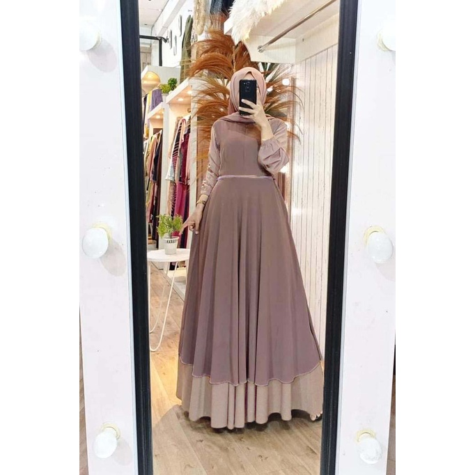 Raissa gamis terbaru | dress wanita terbaru 2021 kekinian remaja mewah | dress premium kombinasi 2 warna polos simpe elegan l cerutty babydoll mix diamond | baju gamis malaysia trand | fashion wanita terbaru | baju kondangan-Plam cream