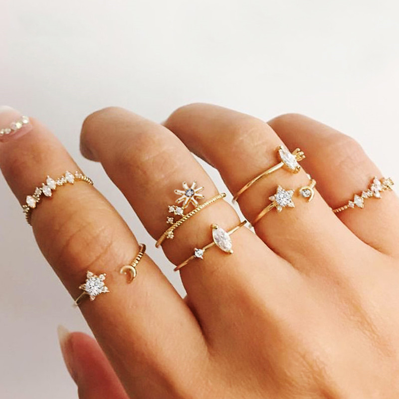 IFYOU BUTTERFLY Set Cincin Emas Bentuk Kupu-Kupu Bintang Bulan Gaya Retro Bohemian Untuk Aksesoris Perhiasan