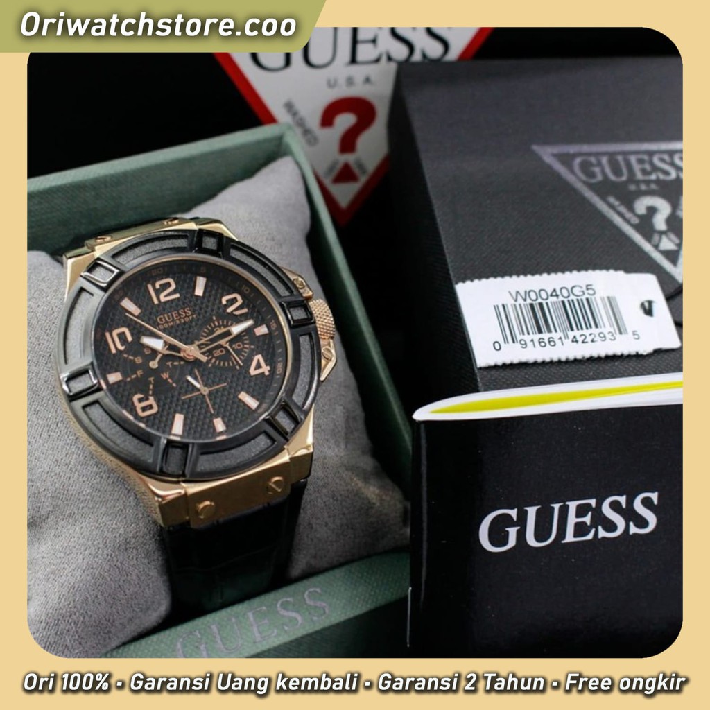 TERLARIS GUESS ORIGINAL GARANSI JAM TANGAN PRIA RIGOR LEATHER STRAP W0040G7 W0040G2 W0040G5