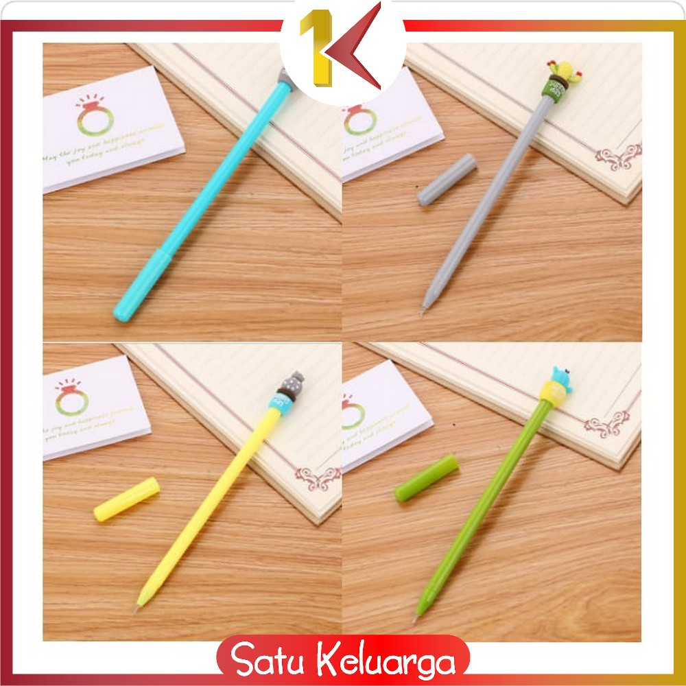 SK-A16 Pulpen Gel Karakter Kaktus / Pena Kaktus / Bolpen Gel / Pulpen Lucu Unik Bentuk Pot Kaktus-1