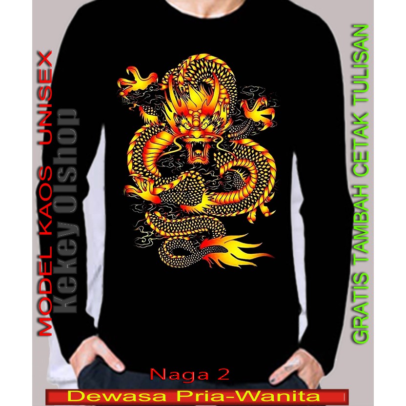 Kaos Hitam Gambar Naga Ukuran Dewasa Lengan Panjang Model Unisex T Shirt Dragon Shopee Indonesia