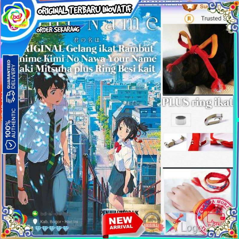 ORIGINAL Gelang ikat Rambut Anime Kimi No Nawa Your Name Taki Mitsuha plus Ring Besi kait