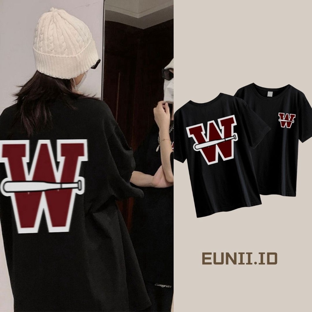 EUNII T-shirt Lengan Pendek Retro Baseball Pencetakan Longgar Korean Style/Kaos Atasan Wanita/Baju Kaus Oversize Wanita