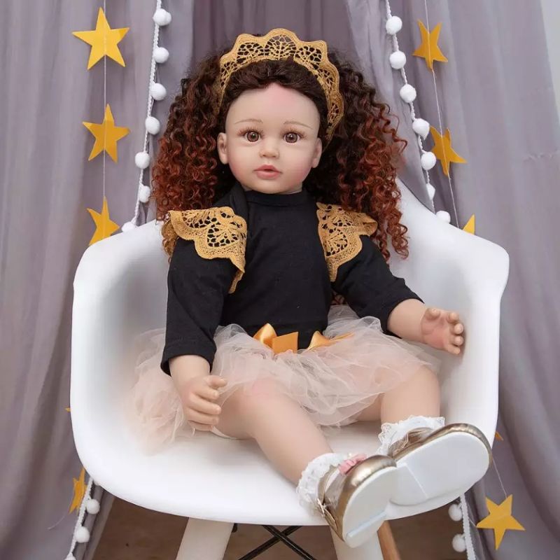 Ready Boneka Bayi Cantik Reborn Silikon Rambut Keriting Premium 60 cm