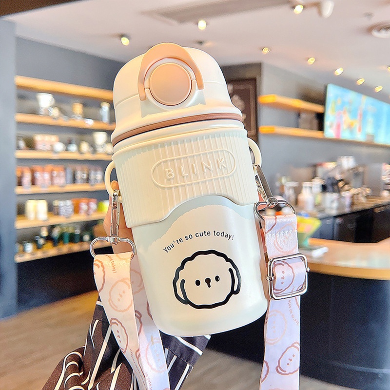 Kiss Botol Minum Thermos Insulated Anti Bocor Dengan Sedotan + Strap Untuk Anak