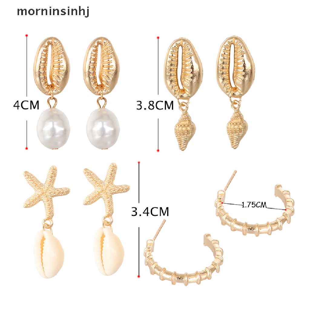 Mornin 4 Pasang / Set Anting Tusuk / Stud Bentuk Kerang Gaya Bohemia