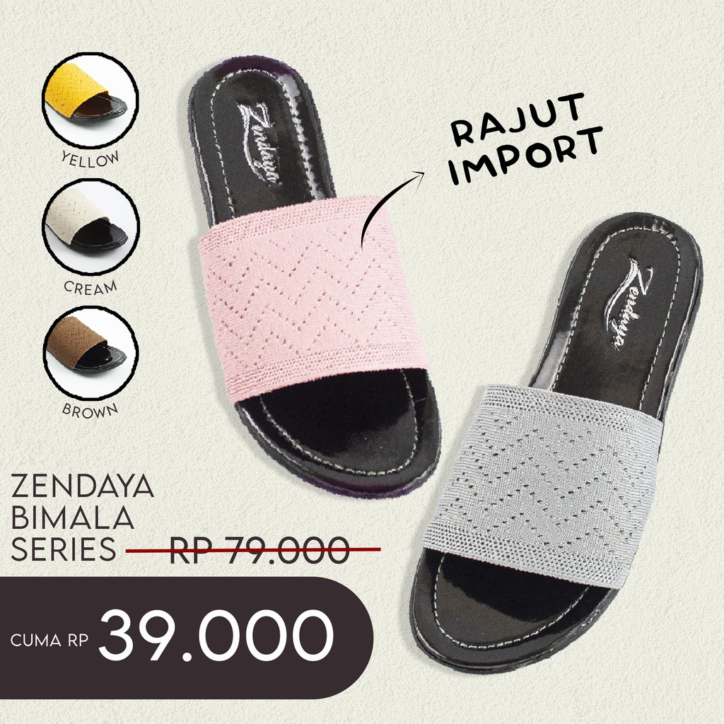 Sandal slop wanita Zendaya Bimala rajut impor (37/40) / Sandal selop cewek rajut turki