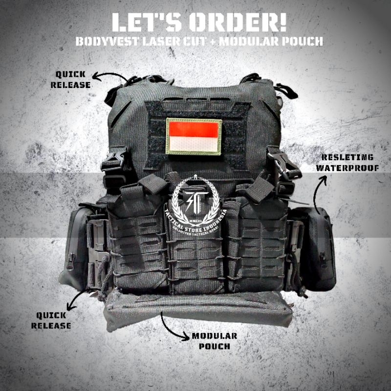 Body Vest Laser Cut Modular Pouch - Bodyvest TNI Polisi Brimob - Rompi Tactical Anti Peluru