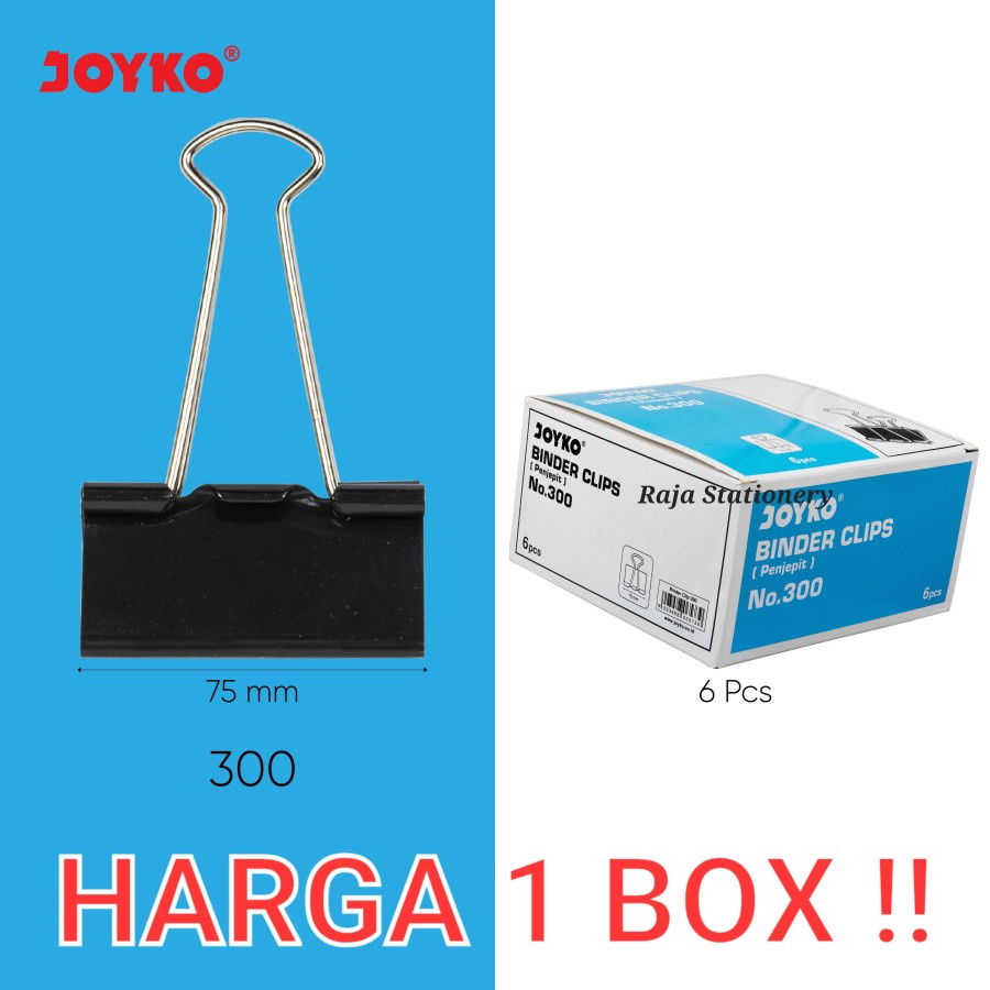 

JOYKO BINDER CLIP 300 75MM PALING BESAR / KLIP PENJEPIT KERTAS PALING BESAR NO.300 MURAH BERKUALITAS