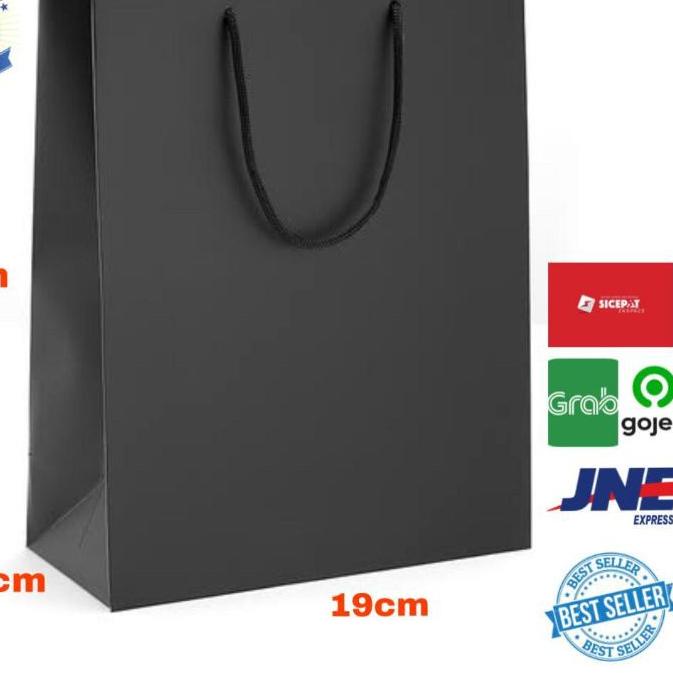 

► 1 pack isi 20PCS 22x8x19 Paperbag Hitam polos kraft Goodie bag Shopping bag premium ➥