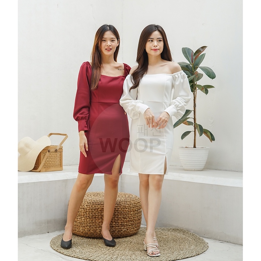 CARAMEL Square Puff Dress CARMEL - Dal Mi Long Sleeve Dress - Dress midiLengan Balon - dress wanita