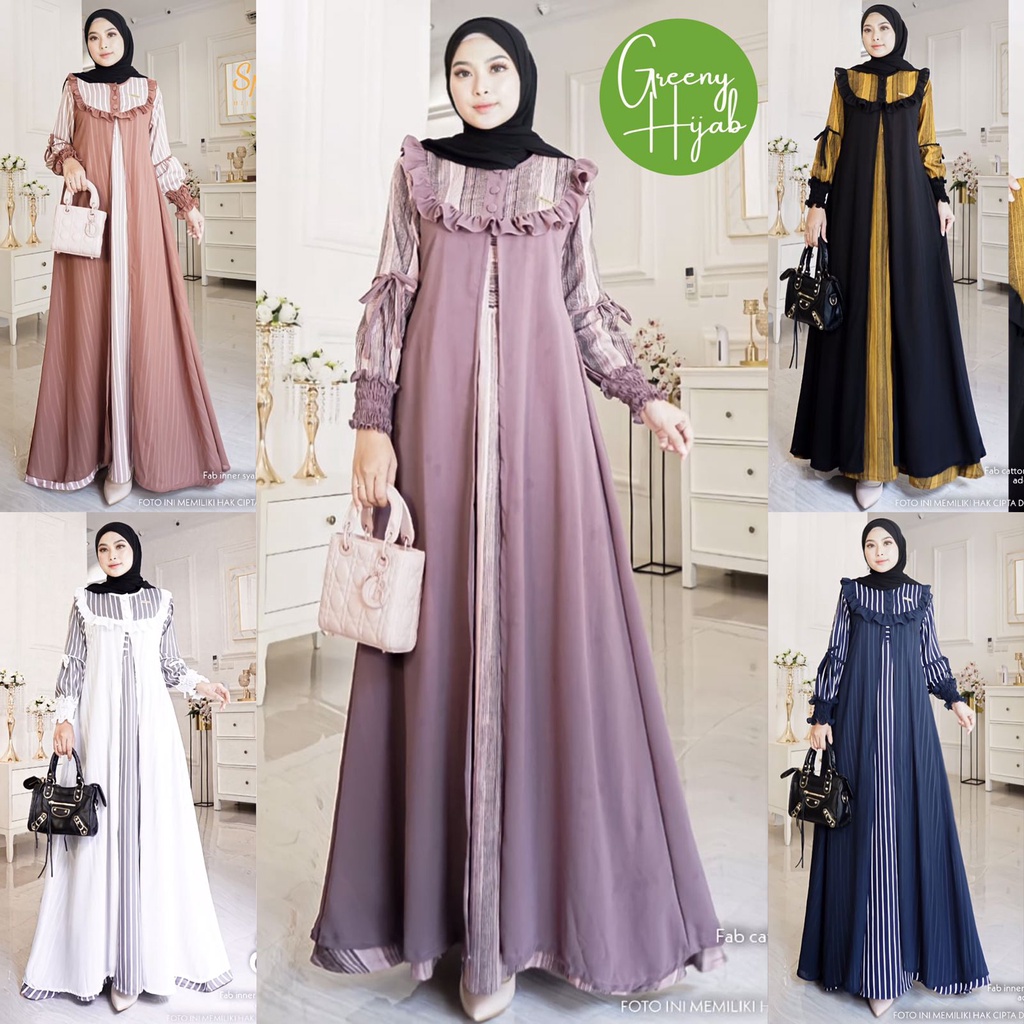 GAMIS BALQIS SETELAN SET MAXY MAXI DRESS KAOS KOMBINASI CERUTI CERUTY  MOTIF SALUR GARIS JUMBO XXL X