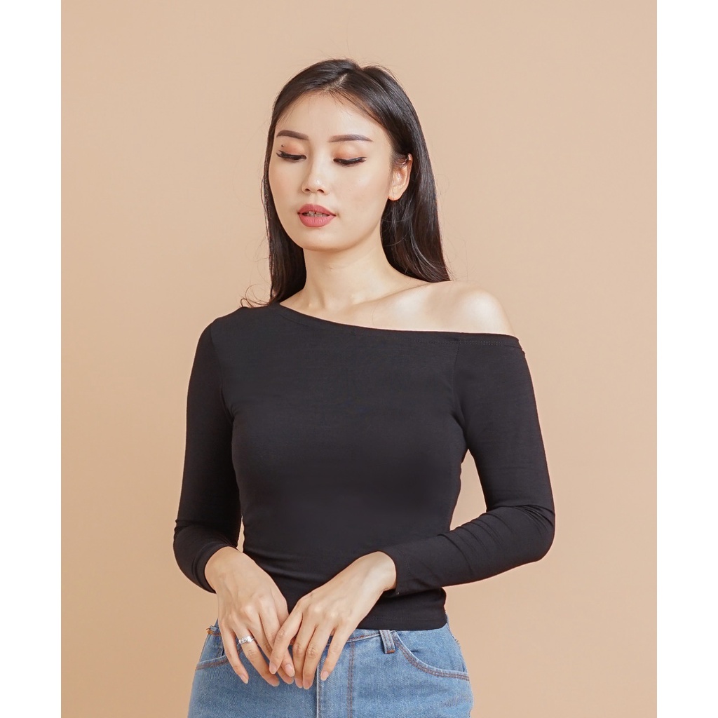 MODAVIE - YASMINE Longsleeve One Shoulder Top Baju Atasan Wanita Korean Top Lengan Panjang