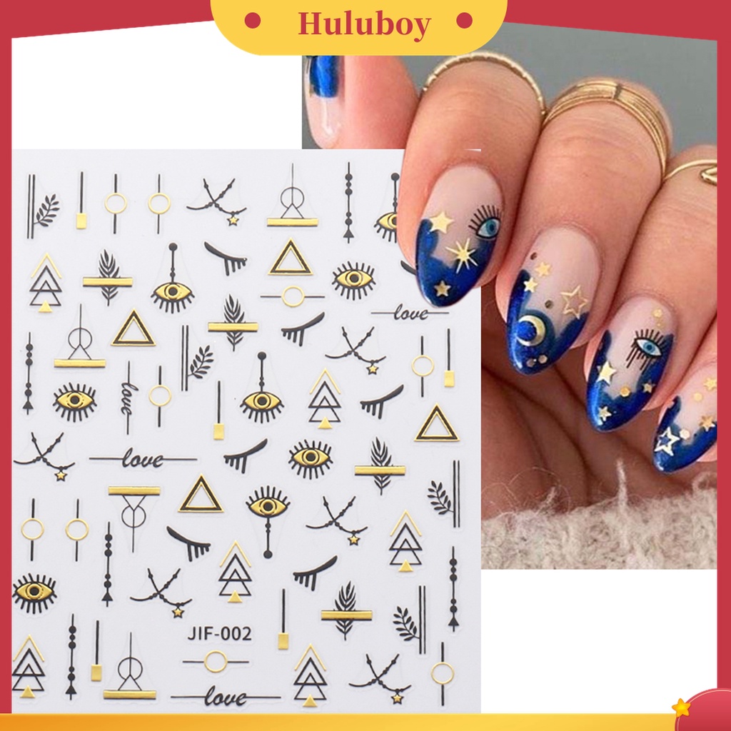 Huluboy Huluboy♡ Stiker Kuku Motif Hati / Bintang / Bulan Untuk Dekorasi Nail Art / Manicure