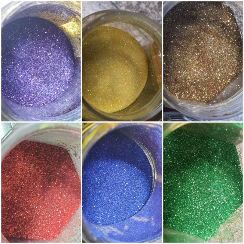 glitter bubuk gliter laser warna warni besar kecil ungu kuning merah hijau biru gold silver emas pay