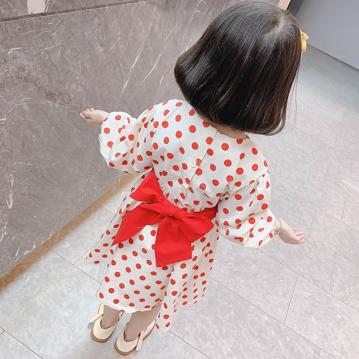 Meonky Official Shop Big Ramadhan Sale Baju Anak Perempuan Lengan Panjang Dress Pita Motif Polkadotte Made In Import ,100% Bahan Katun Yang Kualitas Premium Cocok Untuk Anak Usia 3 tahun Sampai 4 Tahun (G - 5)-7