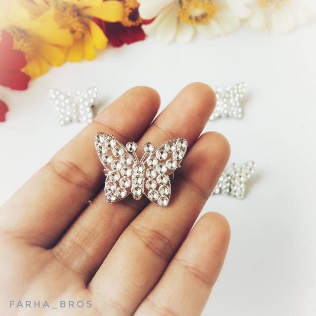 Peniti hijab jilbab - Bros Dagu - bros kecil - Bros mini - Bros hijab kupu silver satuan By Farha-2