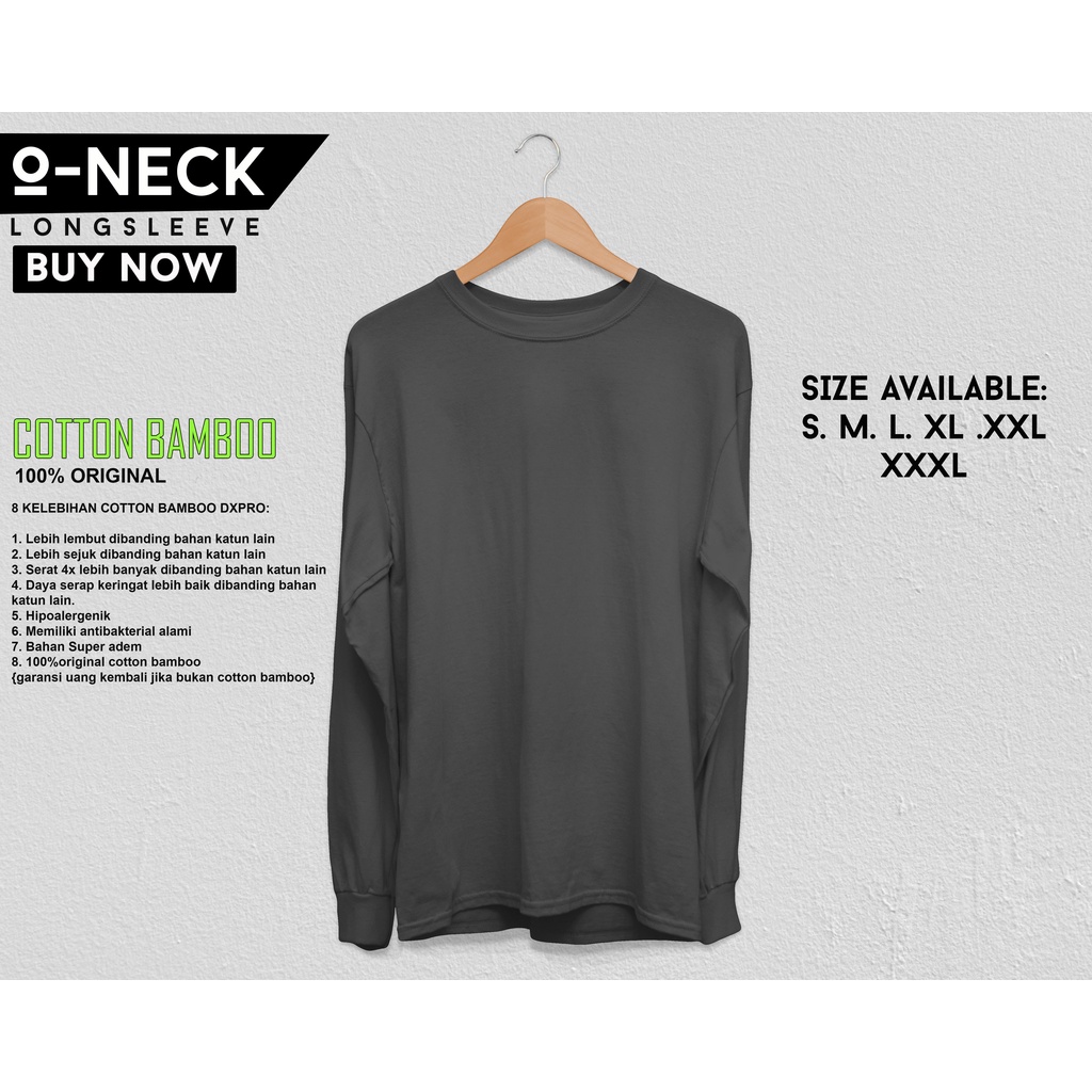 Kaos Polos Putih Katun Bambu Lengan Panjang (Bamboo T-Shirt Long Sleeve) CEWE COWOK ADA RIB