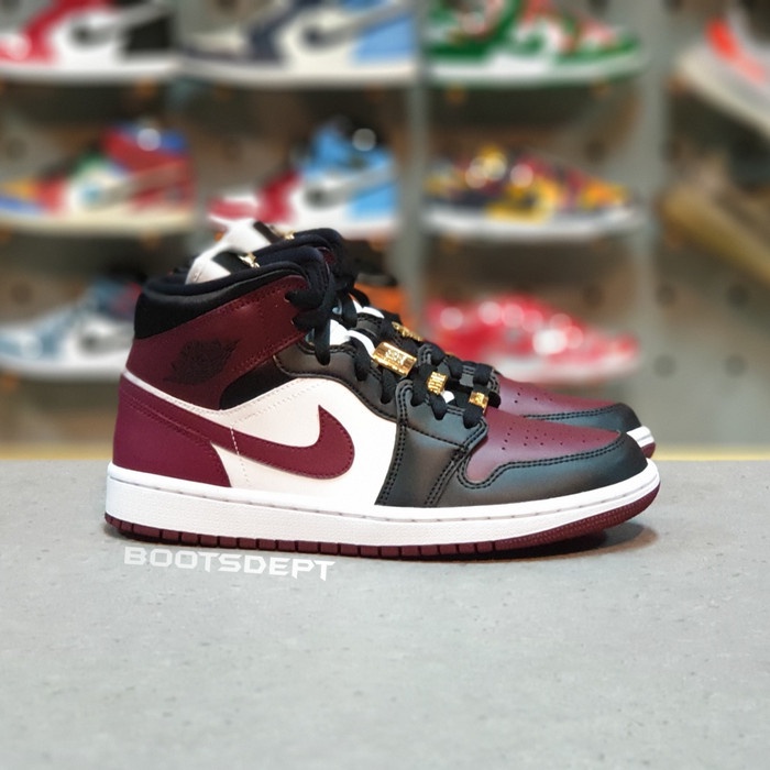 AIR JORDAN 1 MID BEETROOT BURGUNDY FEARLESS GOLD PENDANTS (AUTHENTIC) - 37.5