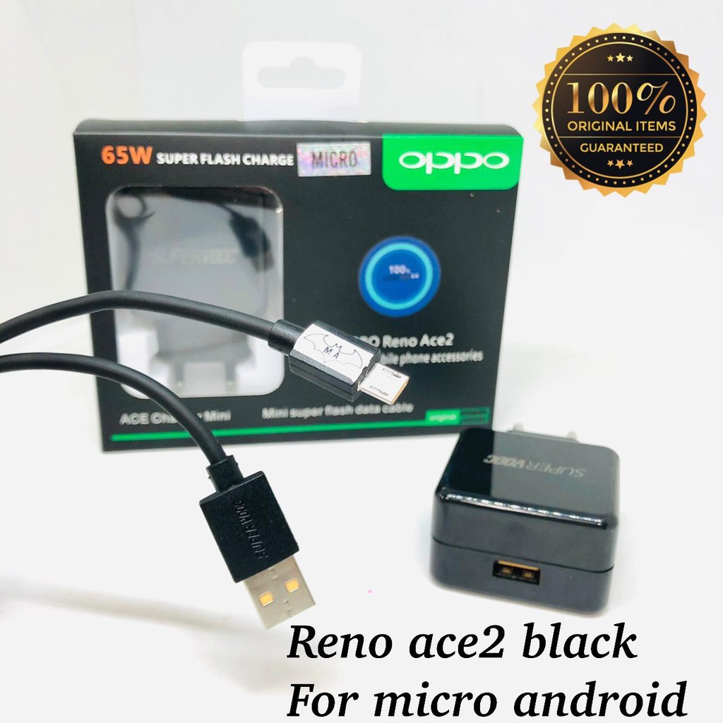 CHARGER CASAN OPPO R17PRO SUPER VOOC 65W RENO ACE 2 TYPE C DAN MICRO USB BLACK EDITION