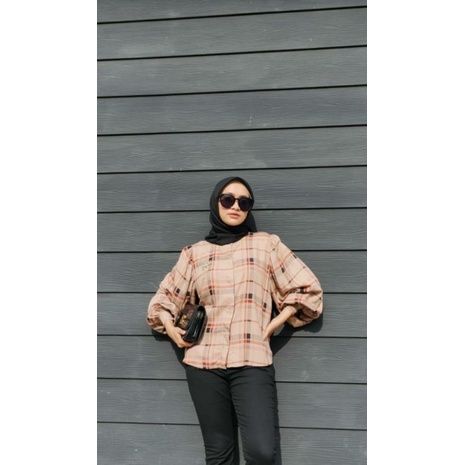Top Nada Motif || Atasan Kemeja || Atasan Rayon || Atasan Kemeja Kotak || Blouse Kemeja Wanita Rayon