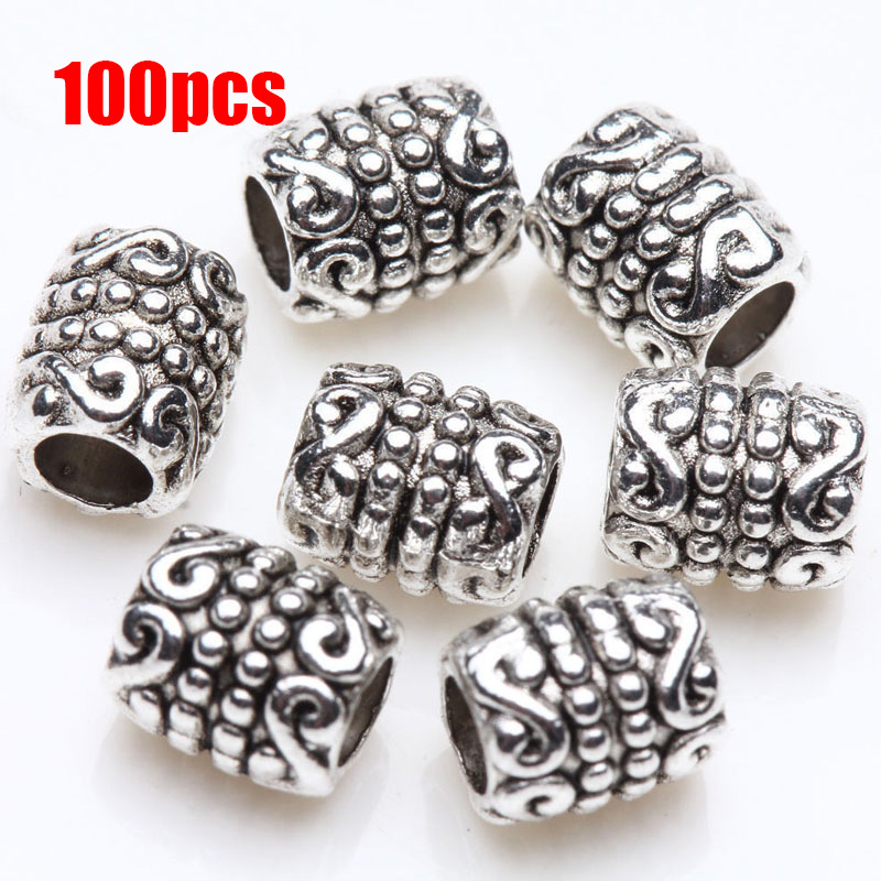 50/100Pcs European Silver Plated Loose Spacer Beads Charms Jewelry Making DIY 7*3 mm