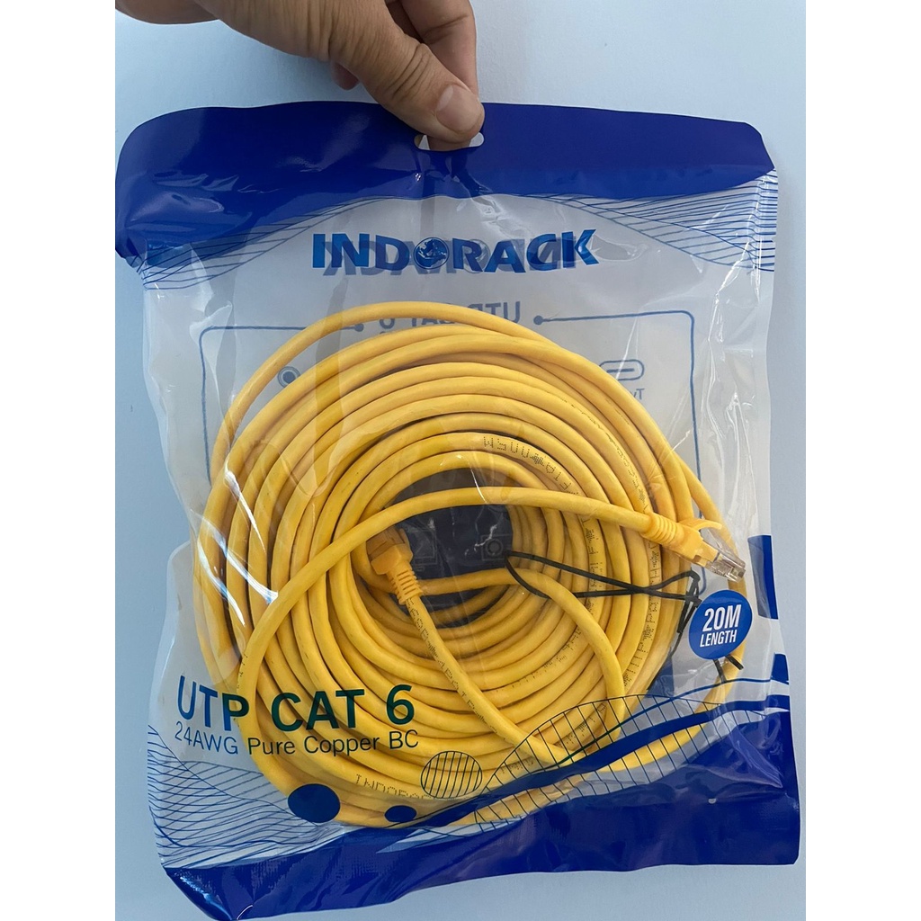 Patch Cord CAT6, 24AWG, 20 Meter Blue / White / Yellow - INDORACK 20 Meter