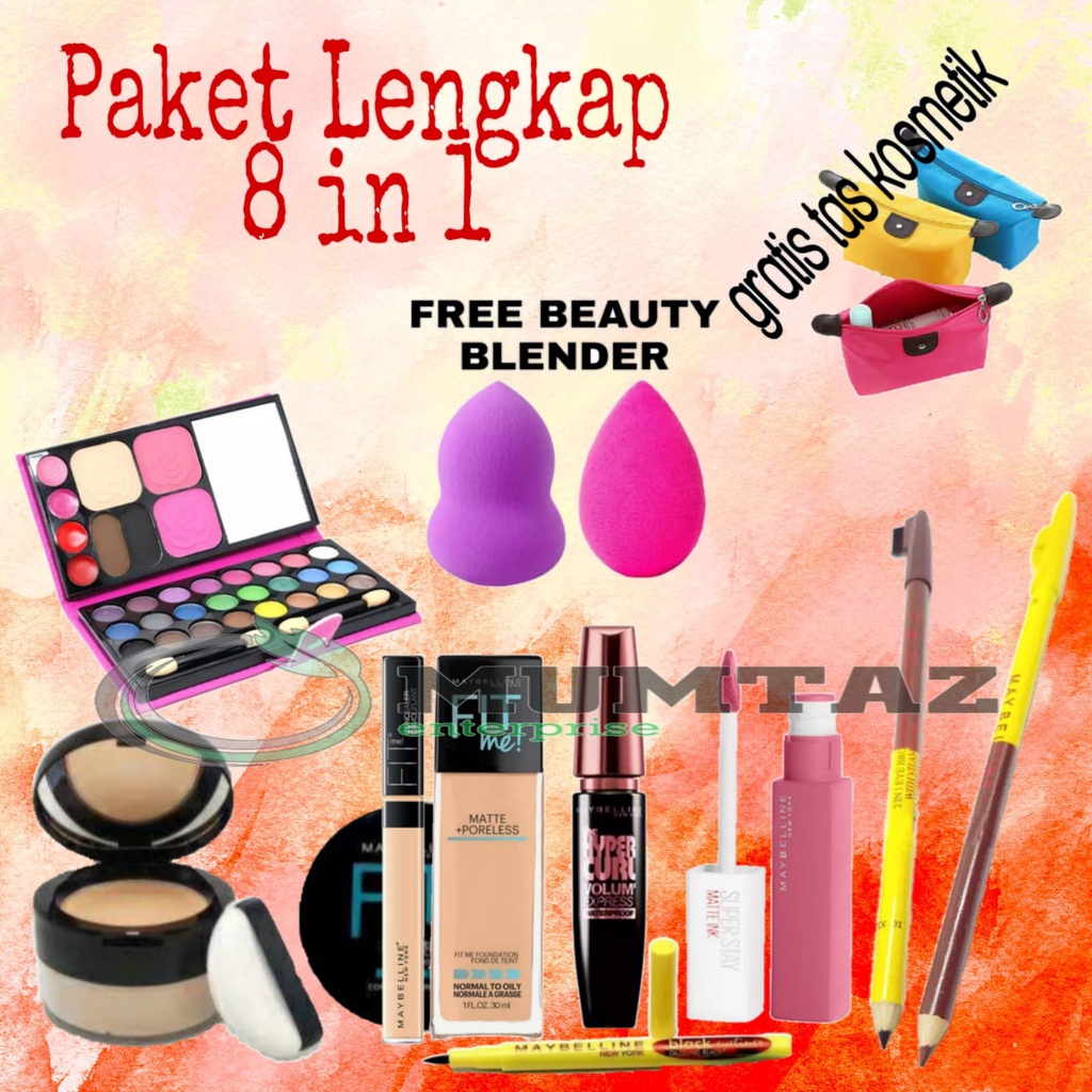 Maybelline Paket kosmetik kecantikan perawatan wajah lengkap maybeline murah 1 set bedak tabur eyesh