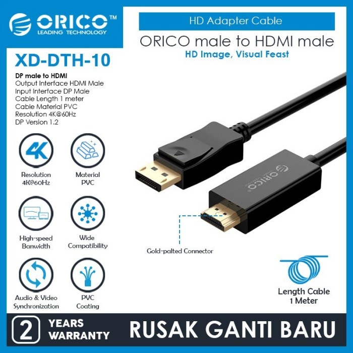 KONVERTER ORICO DP Male to HDMI Male) HD Adapter Cable 1M - XD-DTH4-10