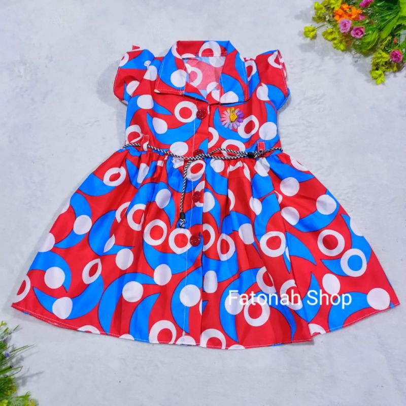 Dress anak 1 2 tahun baju anak cewek perempuan kancing ( dress kancing planet )