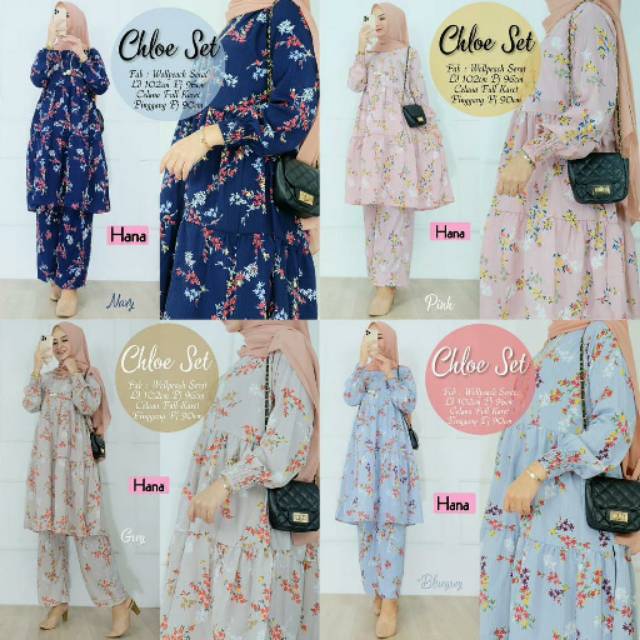 Chloe setelan tunik dan celana motif bunga