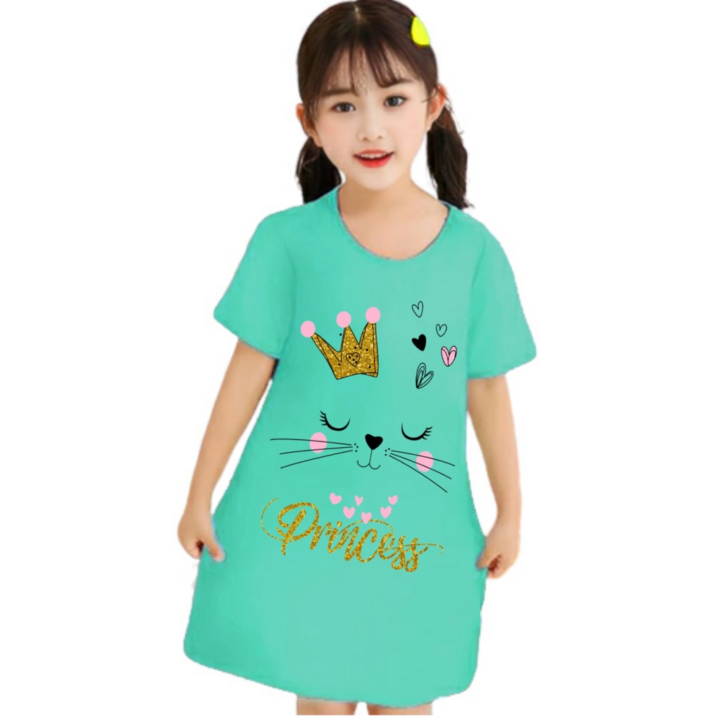 dress anak perempuan gambar kucing mahkota