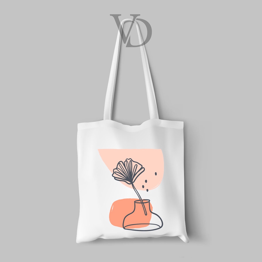 TOTE BAG KANVAS MOTIF ABSTRACT ART FLOWER LEAF/ AESTHETIC TOTE BAG / TAS BELANJA MOTIF ABSTRAK