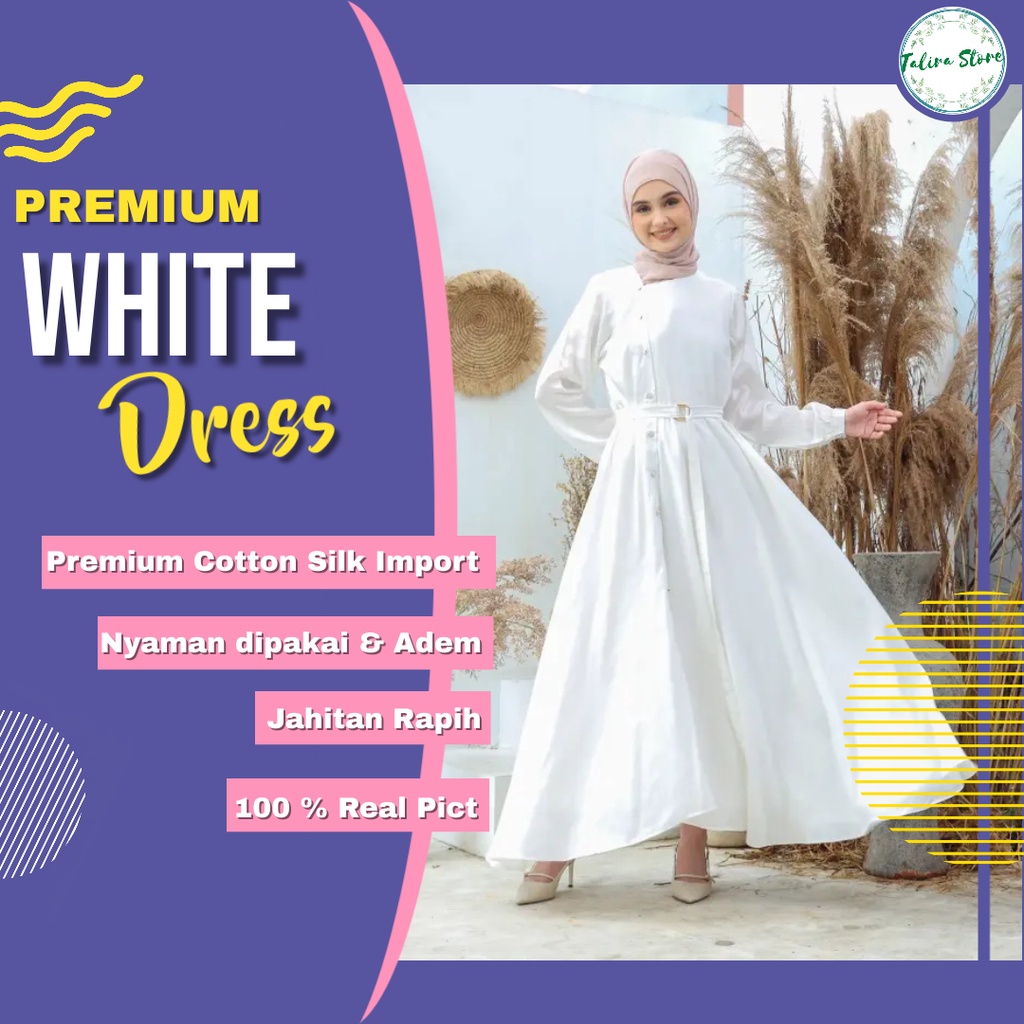 Gamis Wardah Dress Muslimah Wanita Putih Premium Ori Import Terbaru 2022 Syari Bahan Cotton Silk Import Pakaian Muslim Wanita Dewasa Baju Lebaran 2022 Model Terbaru Kekinian Fashion Kasual