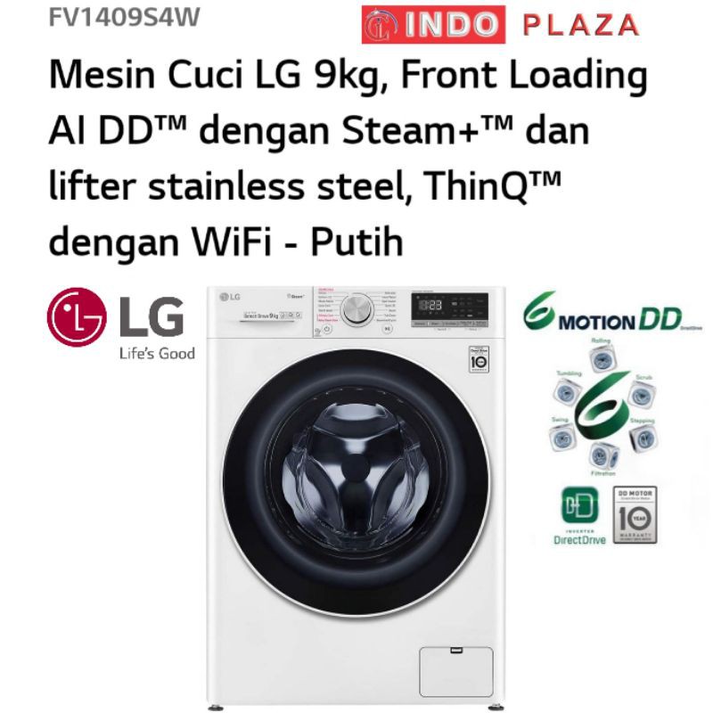 MESIN CUCI FRONT LOADING 9 KG / 9KG LG FV1409S4W SMART THINQ WIFI