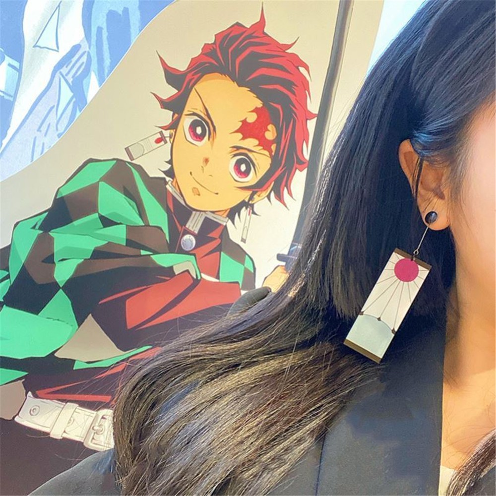 【COD Tangding】Anime Demon Slayer Kimetsu No Yaiba Kamado Tanjirou Cosplay Tanjiro Earrings Clip Stud Hook Earring Cosplay Earstuds