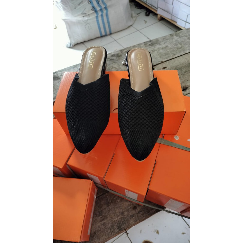 SANDAL MULES HAK WANITA SLOP RAJUT-DA01