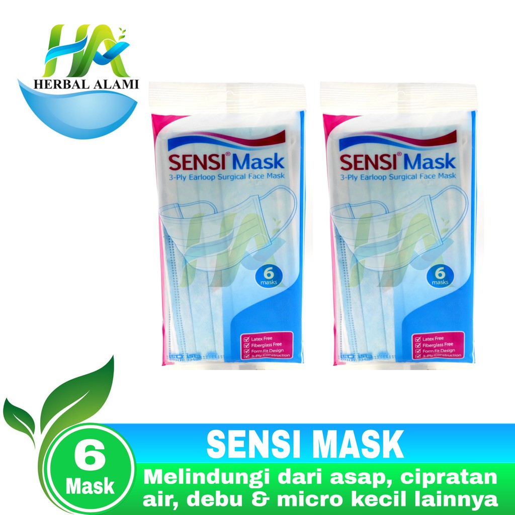 MASKER SENSI 3 PLY EARLOOP SURGICAL FACE MASK ISI 6 PCS