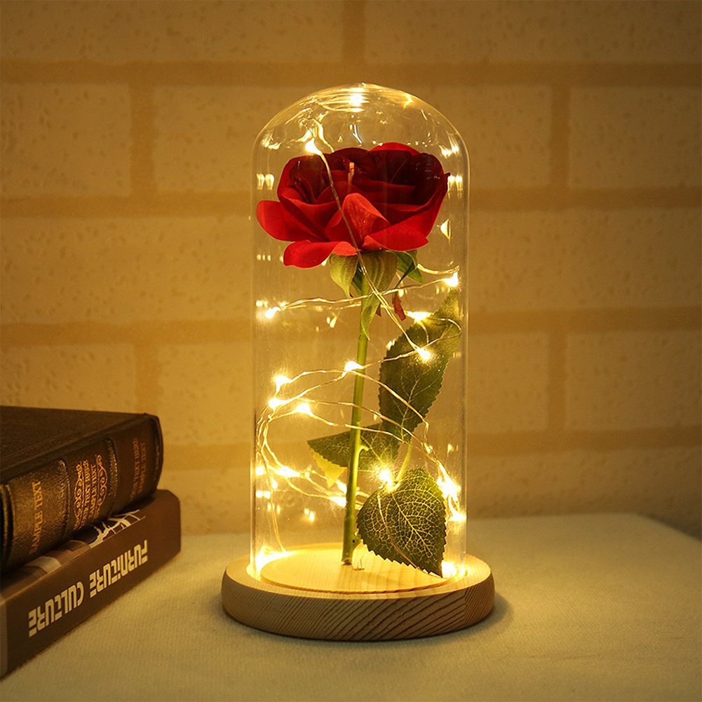 Beauty and the Beast Lampu LED Mawar dalam Gelas Gift Kado Valentine