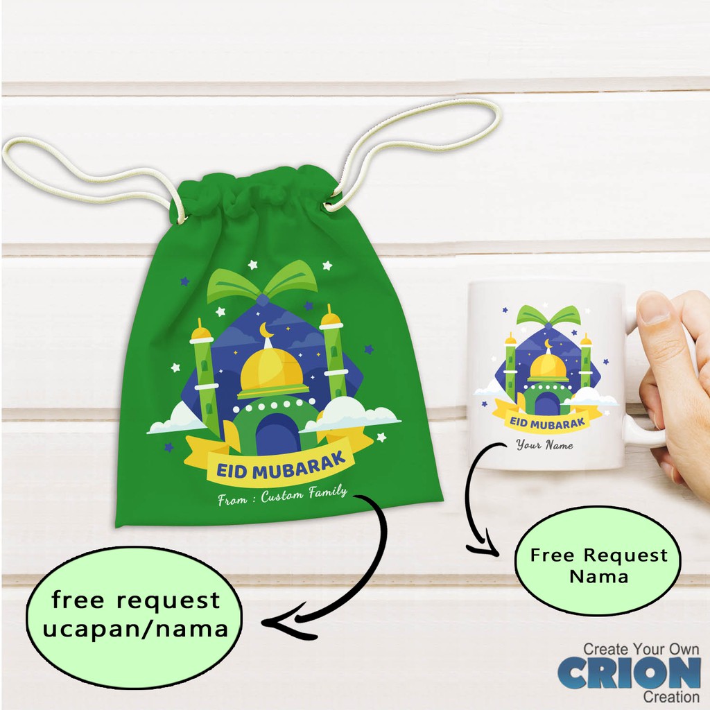 Mug Hampers Lebaran - Eid Mubarak Bisa Custom Tulisan - By Crion