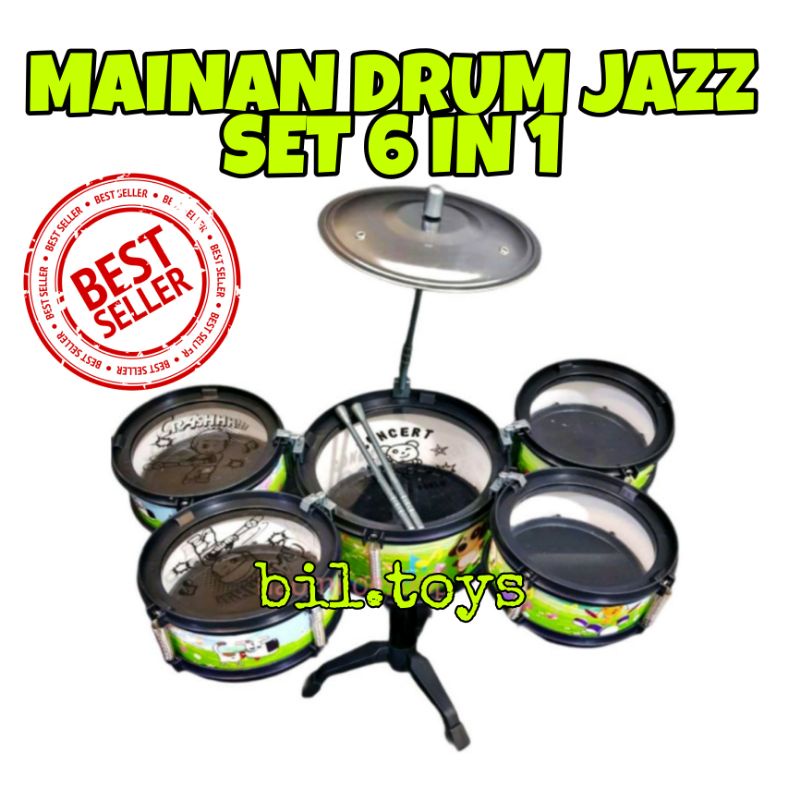 MAINAN ANAK LAKI LAKI JAZZ DRUM MAINAN ANAK DRUM SET LENGKAP 6PCS IN 1 MAINAN DRUM PUKUL